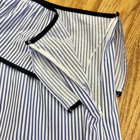 J. Crew Factory One Shoulder Top Stripe J0838 $54.50 Cotton Blend Blue White, 8 - Picture 5 of 13